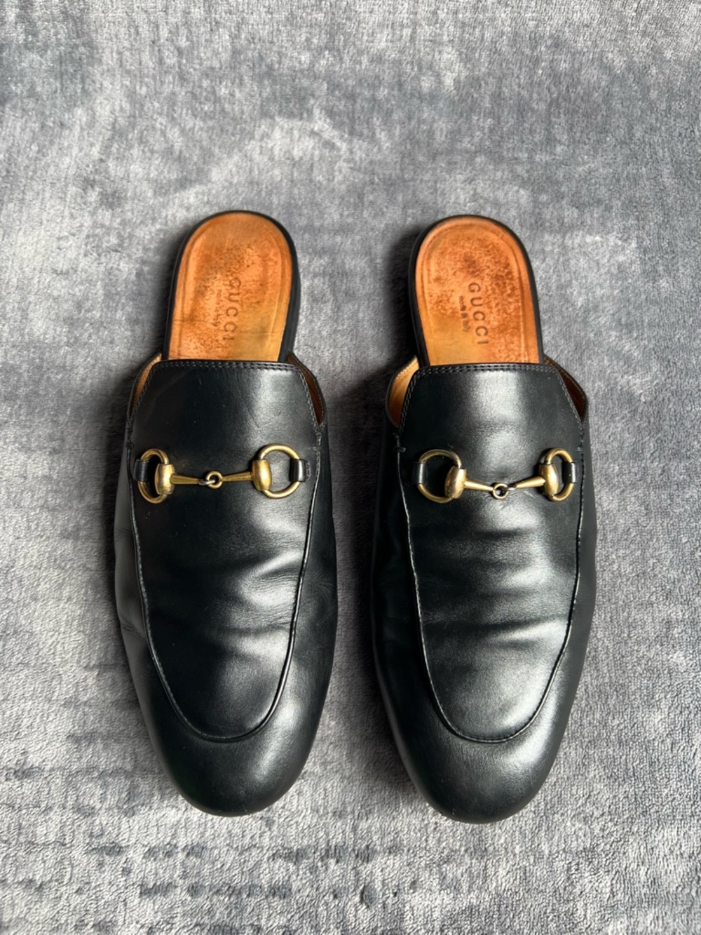 GUCCI Princetown Leather Horsebit Loafer Mules Sz 37 Black Italy Made - Picture 13 of 13